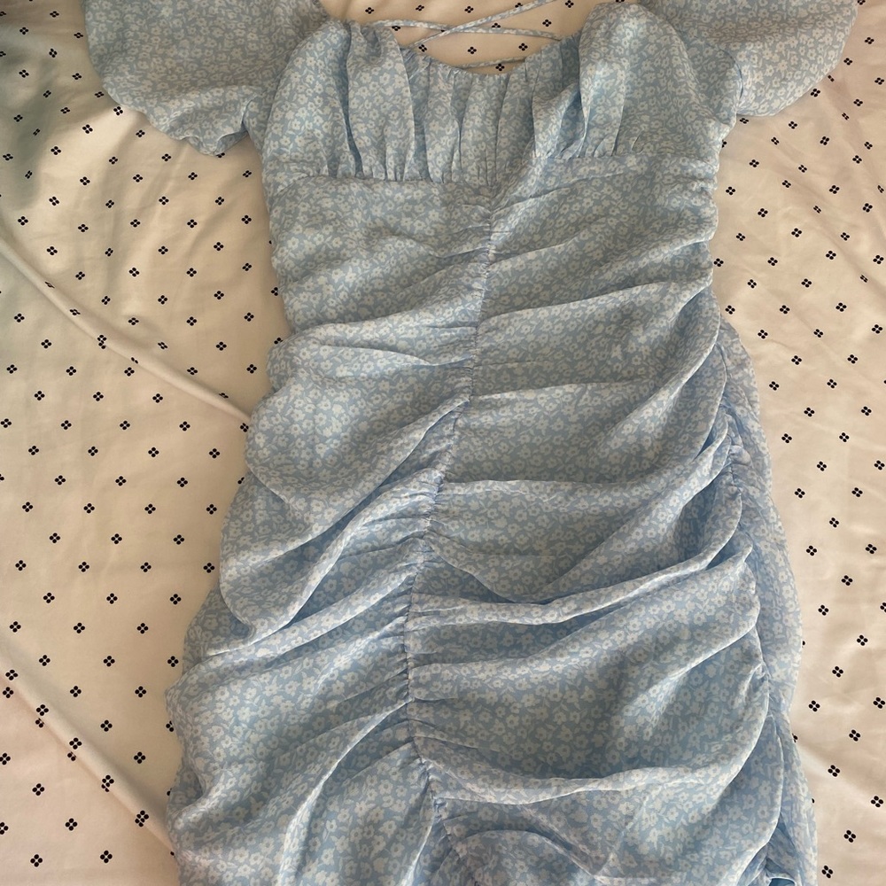 Never worn blue mini dress with back open